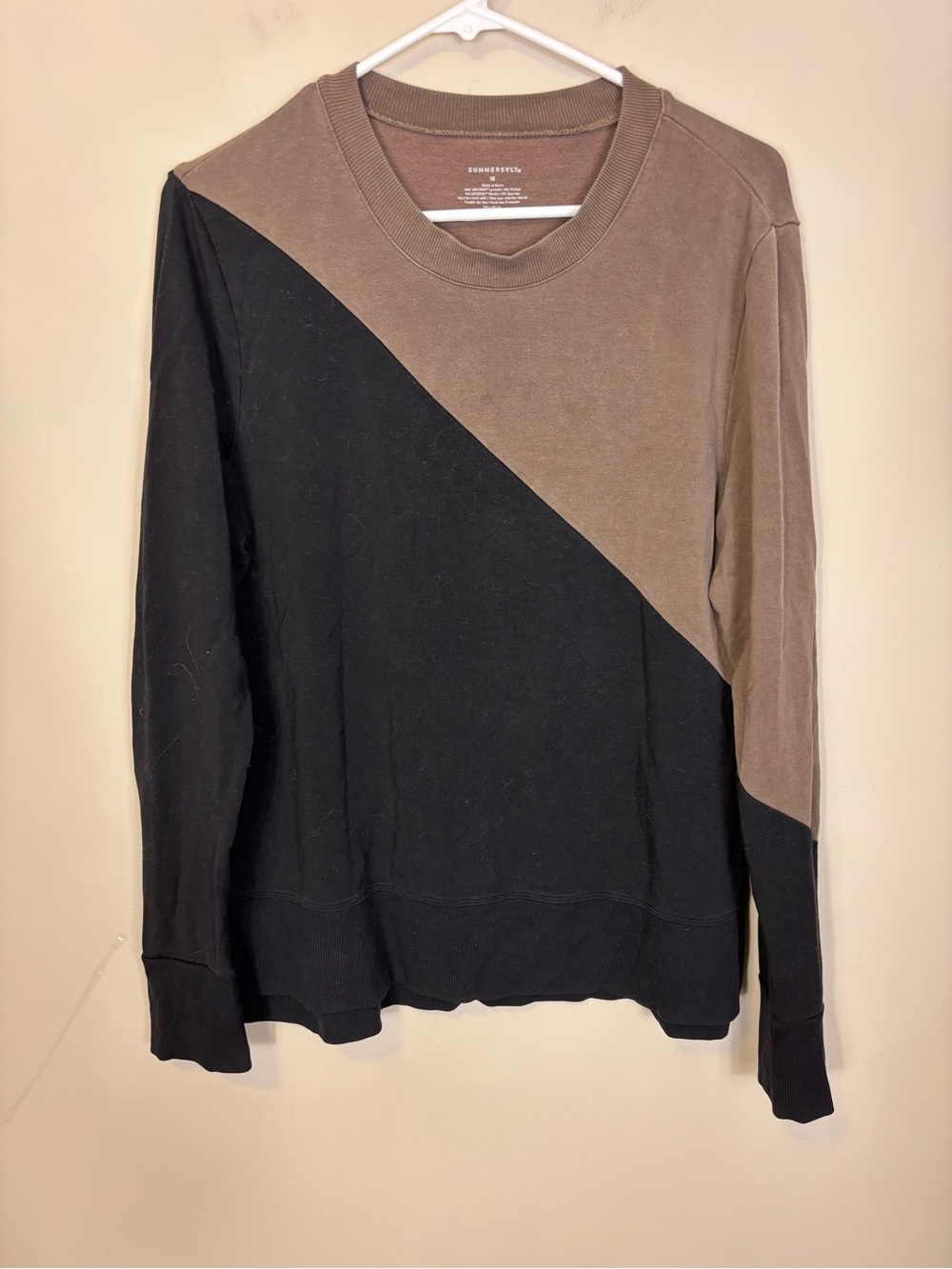 summersalt Diagonal Colorblock Crewneck Sweater - Brown & Black Medium